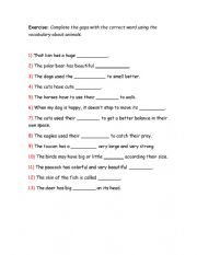 English Worksheet: Animals characteristics