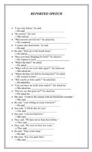 English Worksheet: Reported speech