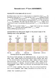 English Worksheet: remedial work for 7th formers (trimester 1)