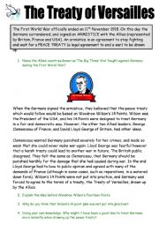 English Worksheet: The Treaty Of Versailles