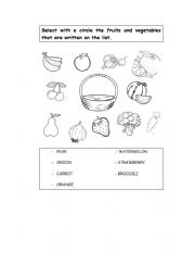 English Worksheet: Fruits and vegetables