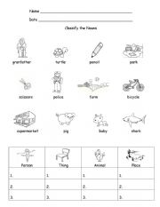 English Worksheet: Classify Common Nouns / Use Articles A - An