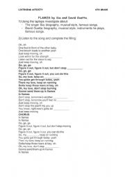 English Worksheet: Listening activity: FLAMES by Sia and David Guetta