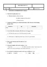 English Worksheet: MID TERM TEST N2