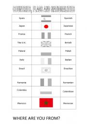 English Worksheet: FLAGS, COUNTRIES, NATIONALITIES - WHERE ARE YOU FROM? ROOFTOPS 5 - STARTER