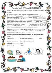 English Worksheet: remedial work for 7th formers (trimester 1) part 2 