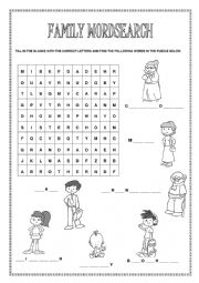 English Worksheet: Family Puzzle Crossword