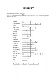 English Worksheet: mystery unscramble