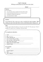 English Worksheet: Writing about my school and myself