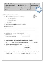 English Worksheet: mid-term test n1