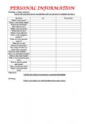 English Worksheet: Personal Information