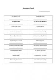 English Worksheet: classroom scavenger hunt