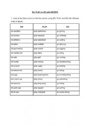 English Worksheet: sports - do, play or go