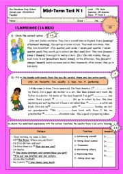 English Worksheet: Mid Term test for 7th formers