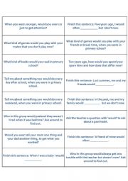 English Worksheet: Conversation cards: would, used to, be used to, get used to.