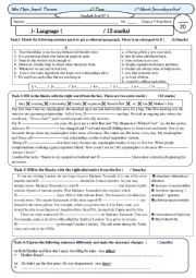 English Worksheet: test for  2nd form tunisian pupils