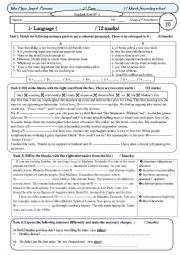 test for  2nd form tunisian pupils