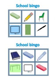 English Worksheet: School bingo
