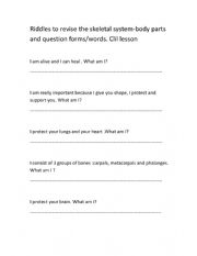English Worksheet: The skeletal system