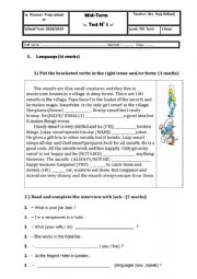 English Worksheet: Mid Term Test 1 Grade 7