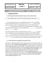 English Worksheet: Mid Term Test 1 Grade  9