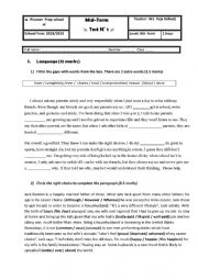 English Worksheet: Mid Term Test 1 Grade  9