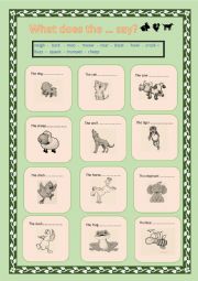 English Worksheet: Animal sounds - What does the... say?