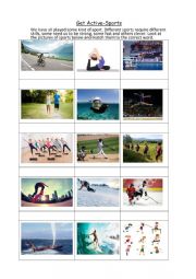 English Worksheet: Get Active - Match the Sports