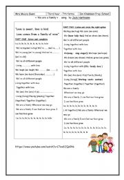 English Worksheet: WE ARE A FAMILY SONG 