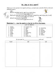 English Worksheet: sports activities