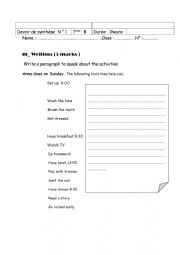 English Worksheet: TEST N1 WRITING PART