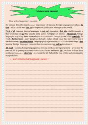 English Worksheet: THE IMPORTANCE OF LEARNING  ENGLISH 