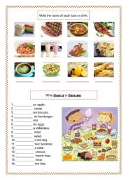 English Worksheet: Food vocabulary, there is and there are