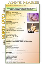 Anne Marie- Ciao Adios Listening Worksheet