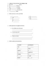 English Worksheet: TO BE