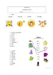 general vocabulary 3 easy emotions, family members and clothing