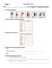 English Worksheet: Simple Present Formula