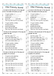 English Worksheet: The Family Song