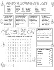 English Worksheet: Seasons, Months and Days 