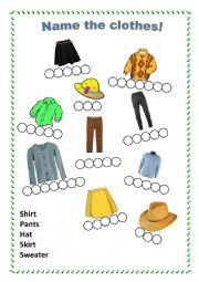 English Worksheet: Name the Clothes