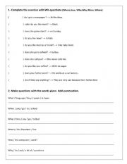 English Worksheet: WH questions and simple present