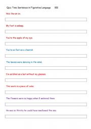 English Worksheet: Figurative Language EASY Practice 001