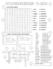 English Worksheet: NUMBERS 1-20
