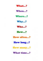 English Worksheet: Question Words Present Simple Past Simple