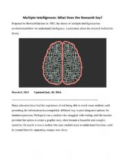 English Worksheet: Multiple Intelligence Reading comprehension