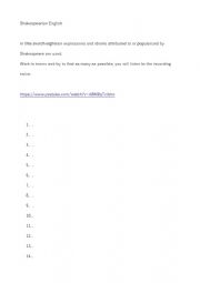 English Worksheet: Shakespeare´s idioms & expressions