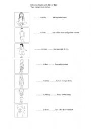 English Worksheet: He/She colouring page
