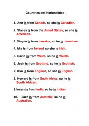English Worksheet: Countries and nationalities