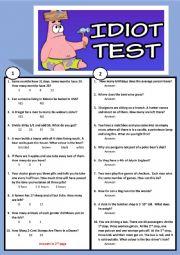 English Worksheet: BRAIN TEASER!   A STUPIDITY TEST!