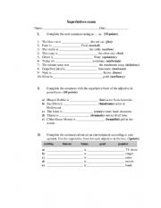 English Worksheet: Superlatives exam